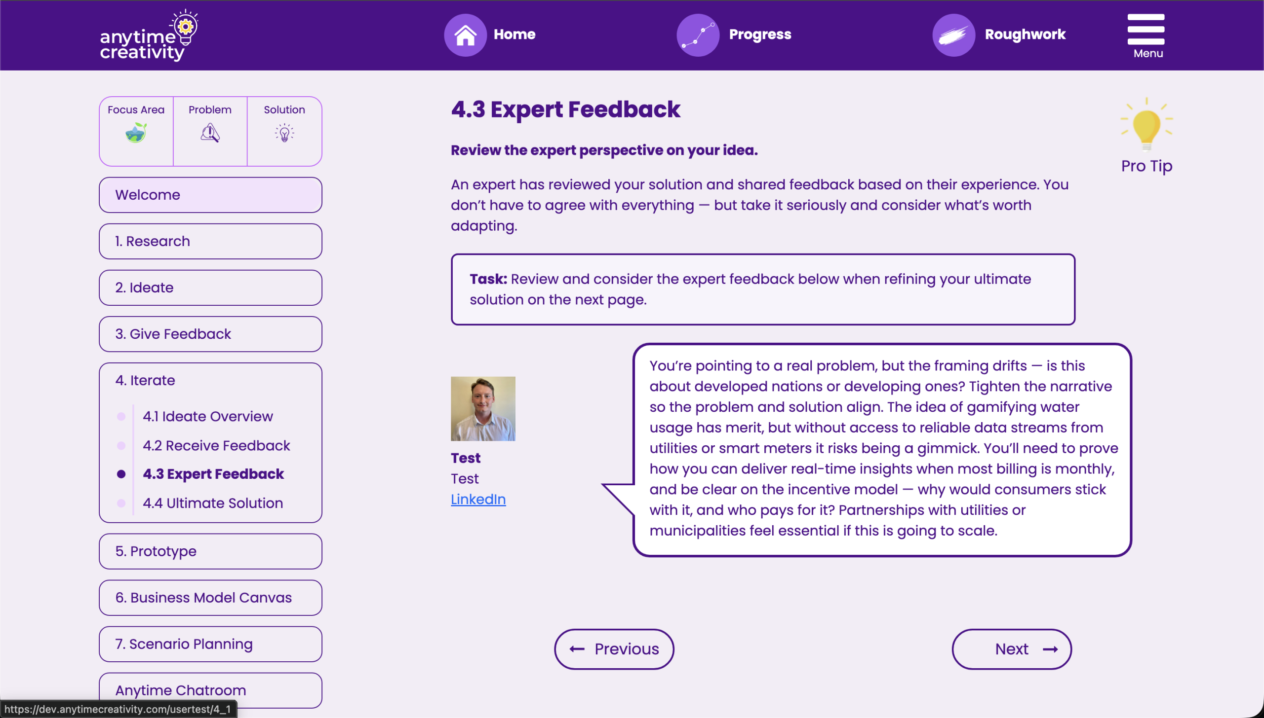 Receiving feedback from expert