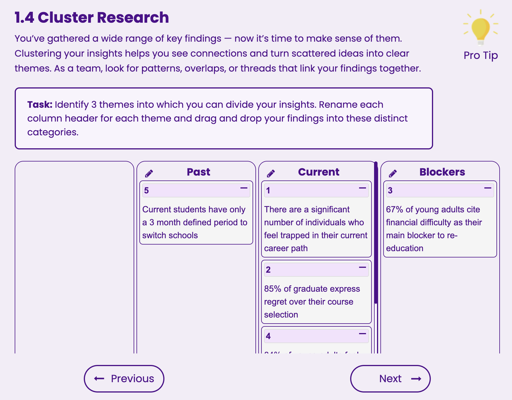 Design dashboard mockup showing stages and guidance