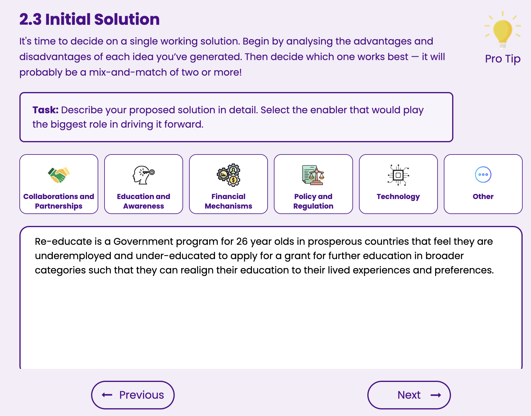 Design dashboard mockup showing stages and guidance